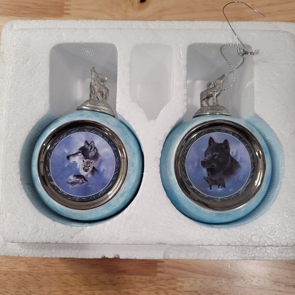 Bradford Exchange Spirit of The Wilderness Wolf Ornaments Set of 2 VTG 1997